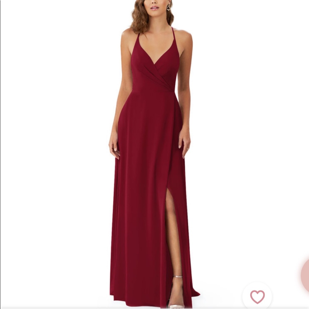Azazie slit leg burgundy gown